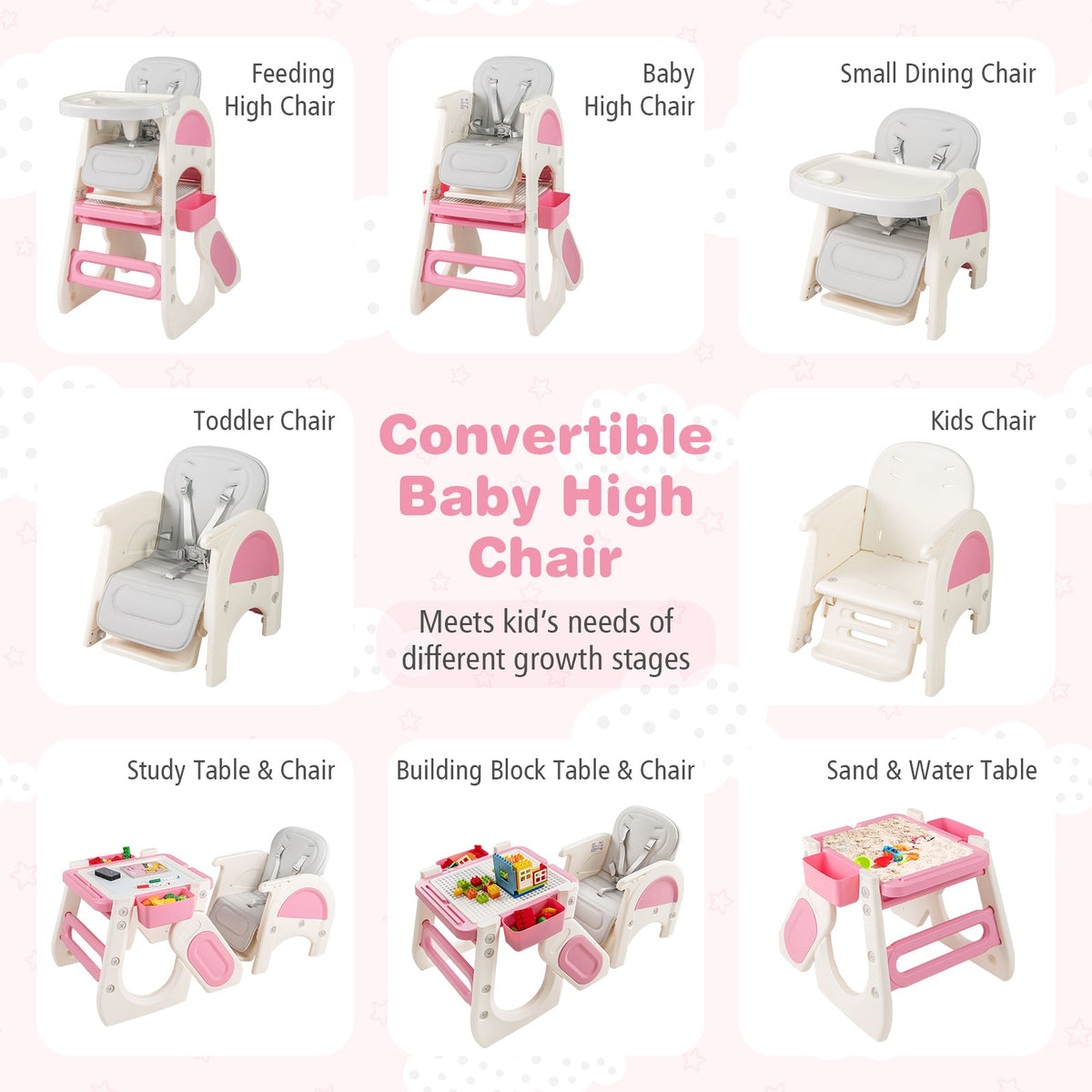 Convertible Baby High Chair with Double-layer Tray and Adjustable Backrest, photo 7 of 16