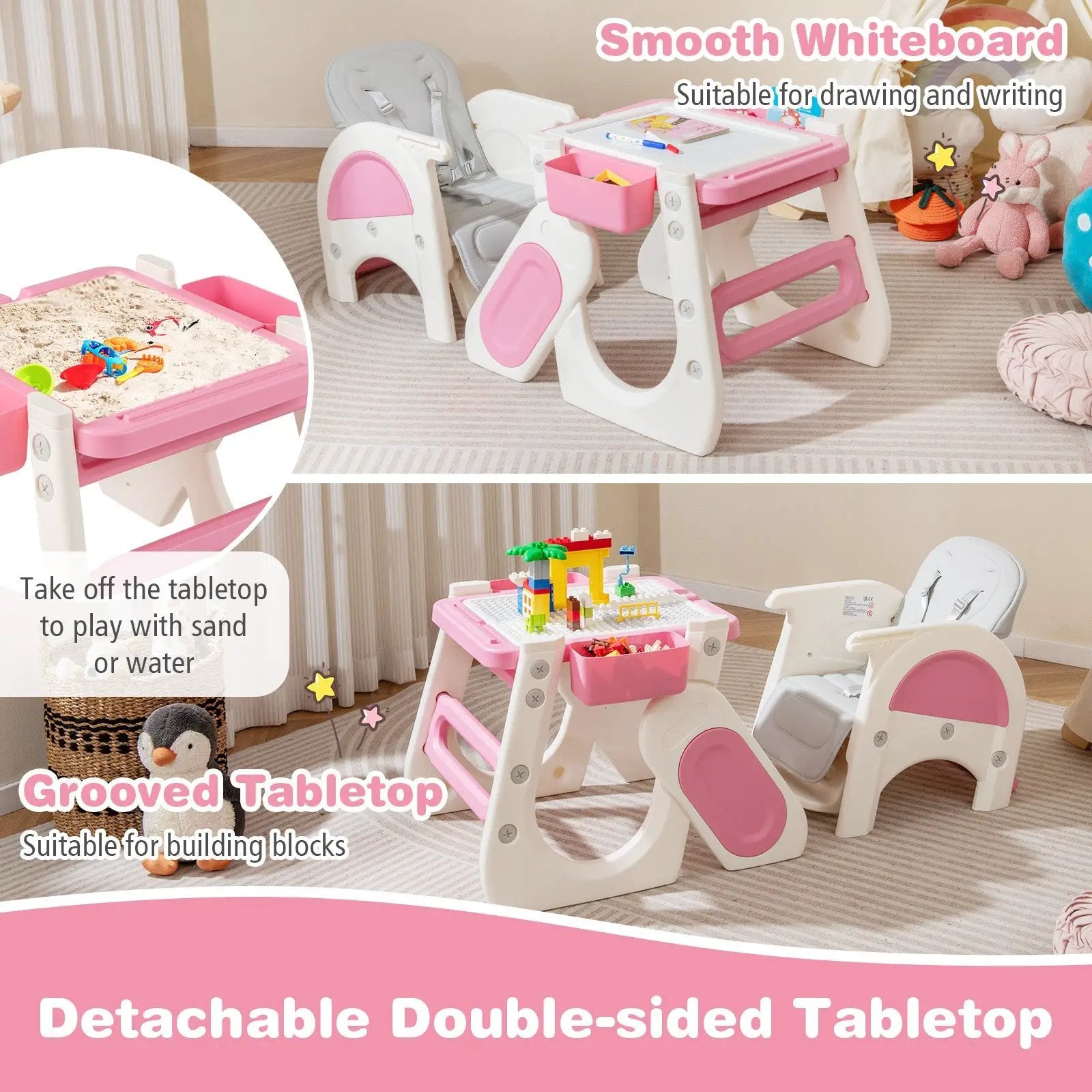 Convertible Baby High Chair with Double-layer Tray and Adjustable Backrest by DirectDeals