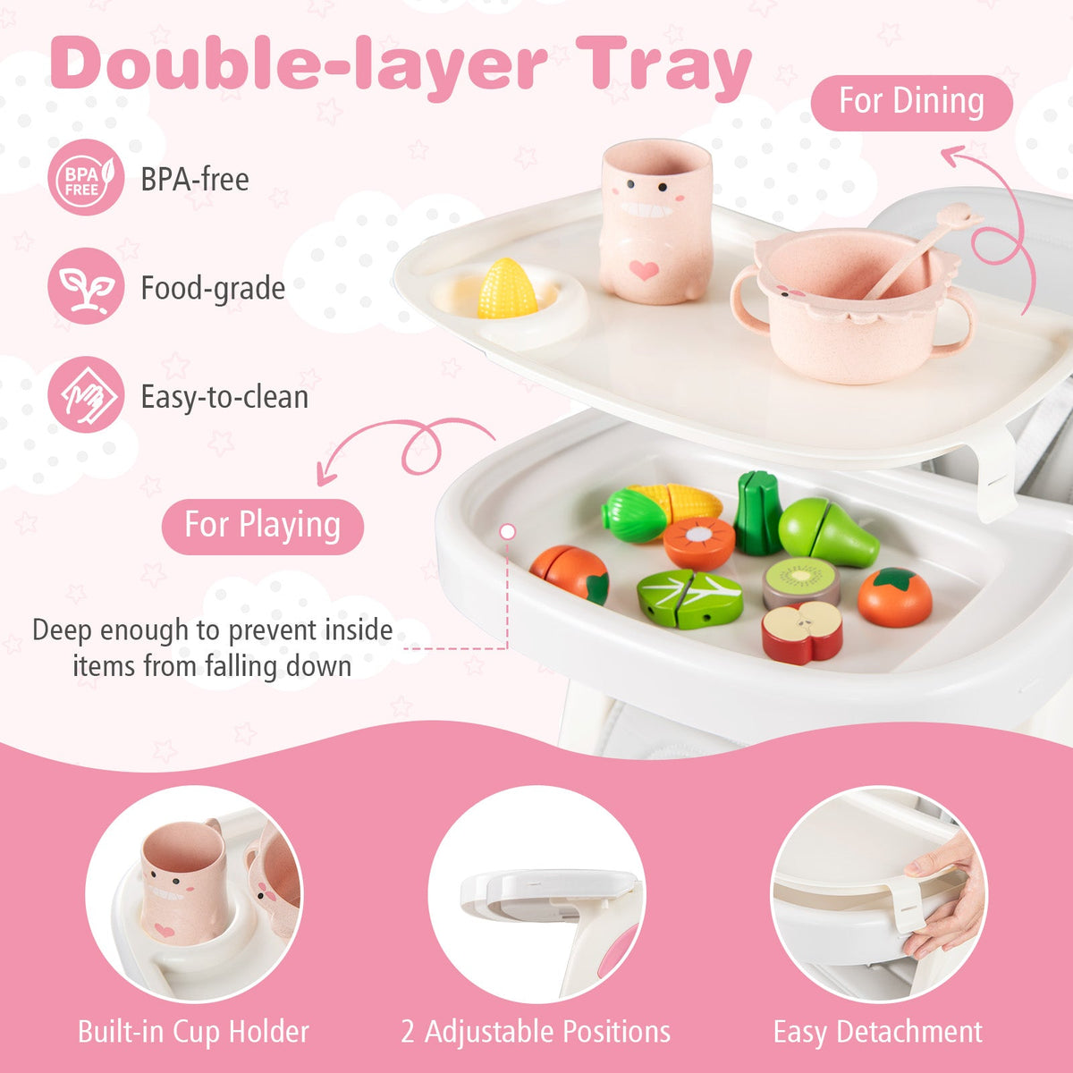 Convertible Baby High Chair with Double-layer Tray and Adjustable Backrest, photo 3 of 16