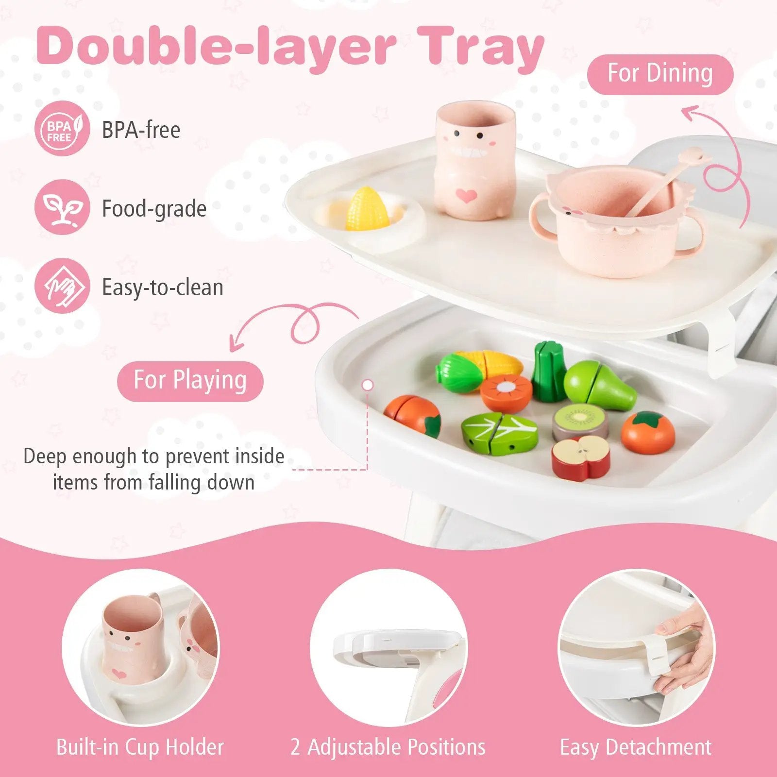 Convertible Baby High Chair with Double-layer Tray and Adjustable Backrest by DirectDeals