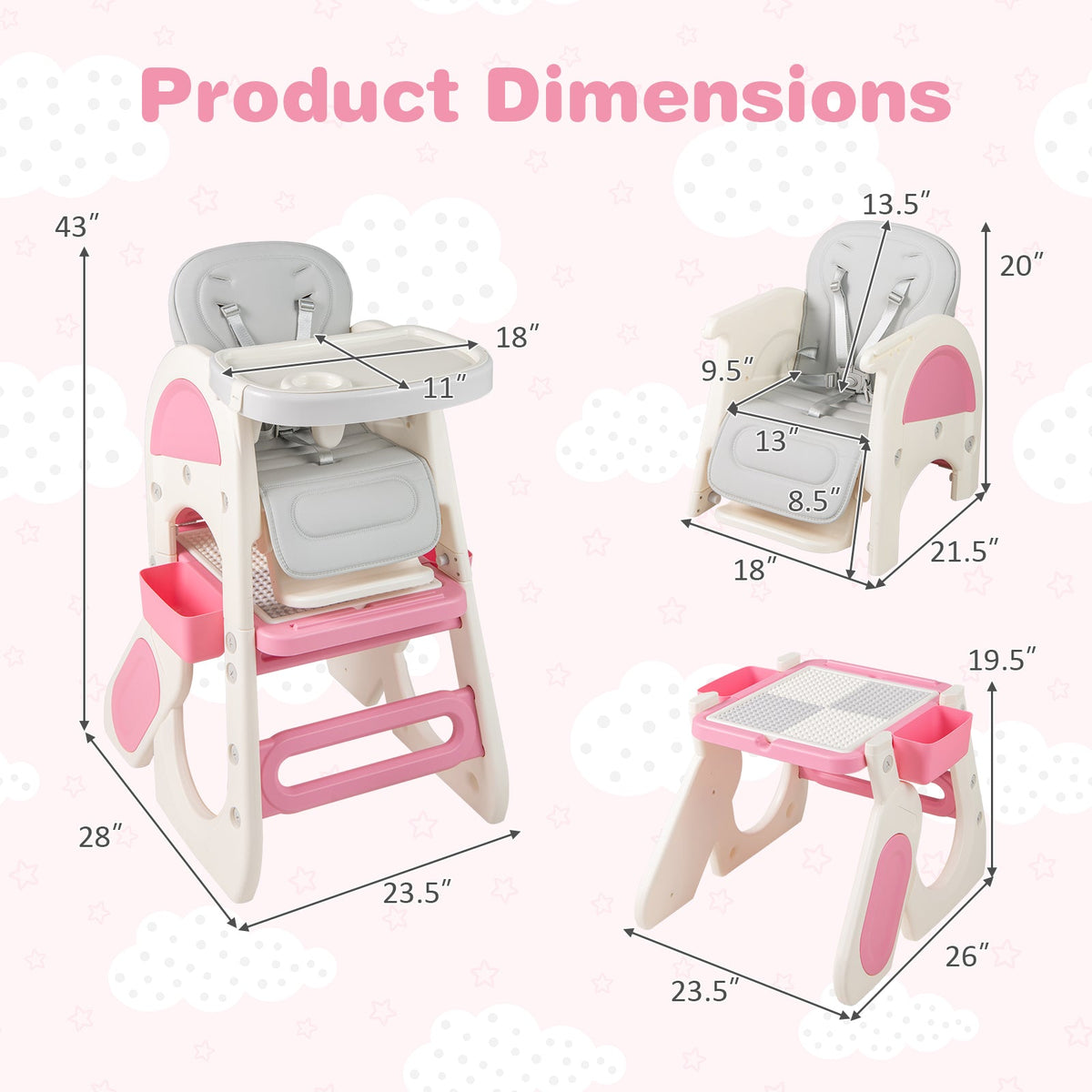 Convertible Baby High Chair with Double-layer Tray and Adjustable Backrest, photo 9 of 16