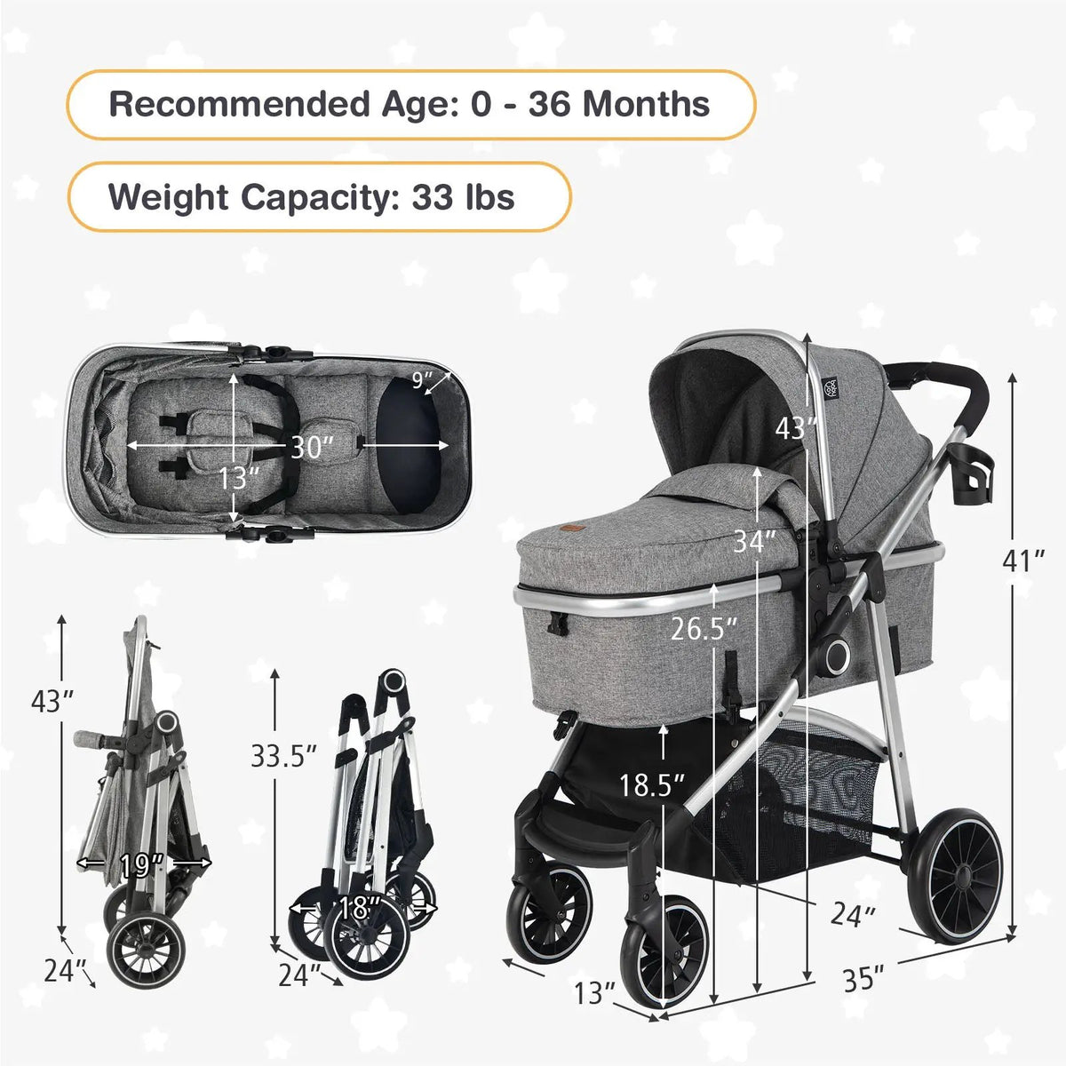 2-in-1 Convertible Baby Stroller with Reversible Seat, photo 3 of 9