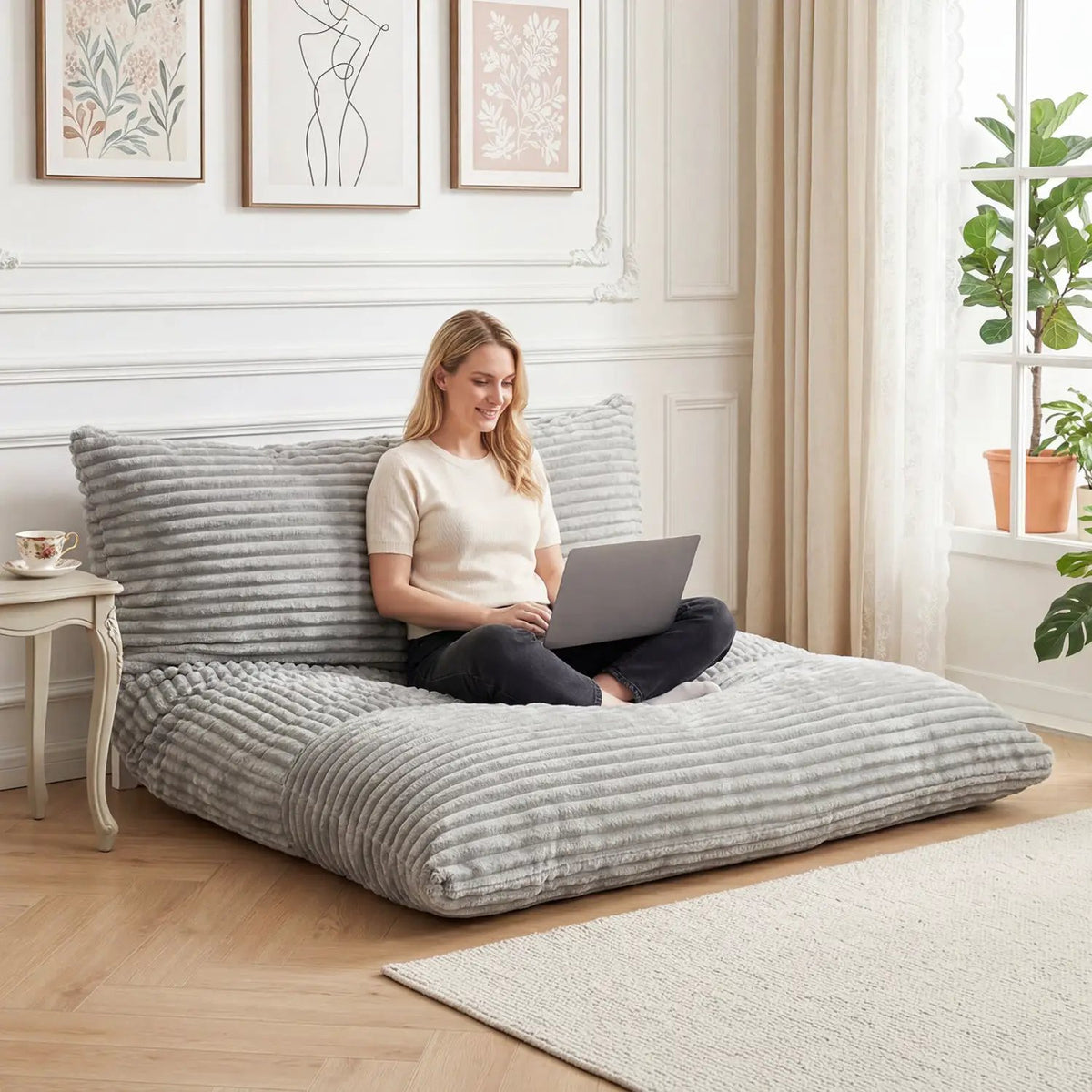Convertible Bean Bag Floor Sofa with Washable Corduroy Cover, photo 25 of 32