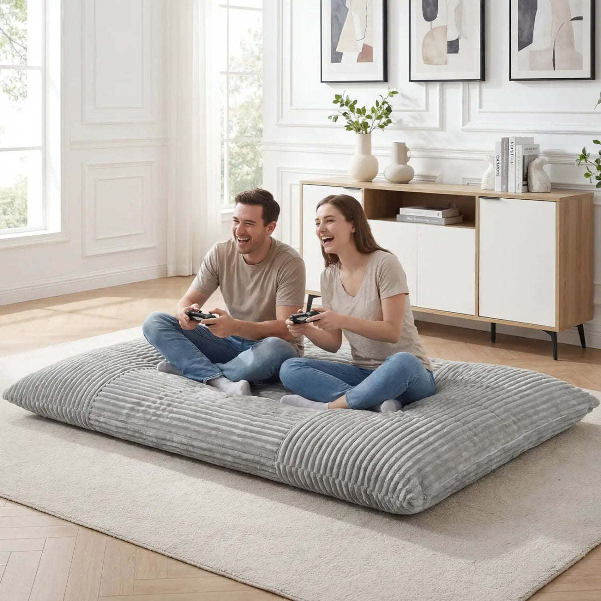Convertible Bean Bag Floor Sofa with Washable Corduroy Cover, photo 30 of 32