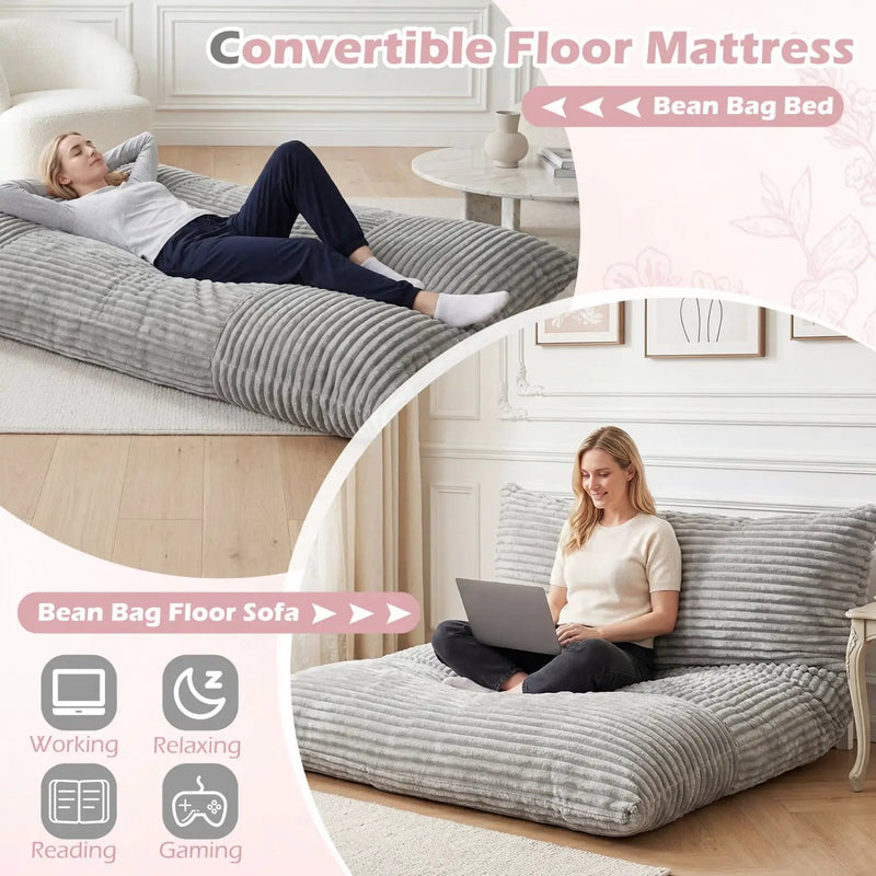 Convertible Bean Bag Floor Sofa with Washable Corduroy Cover by DirectDeals