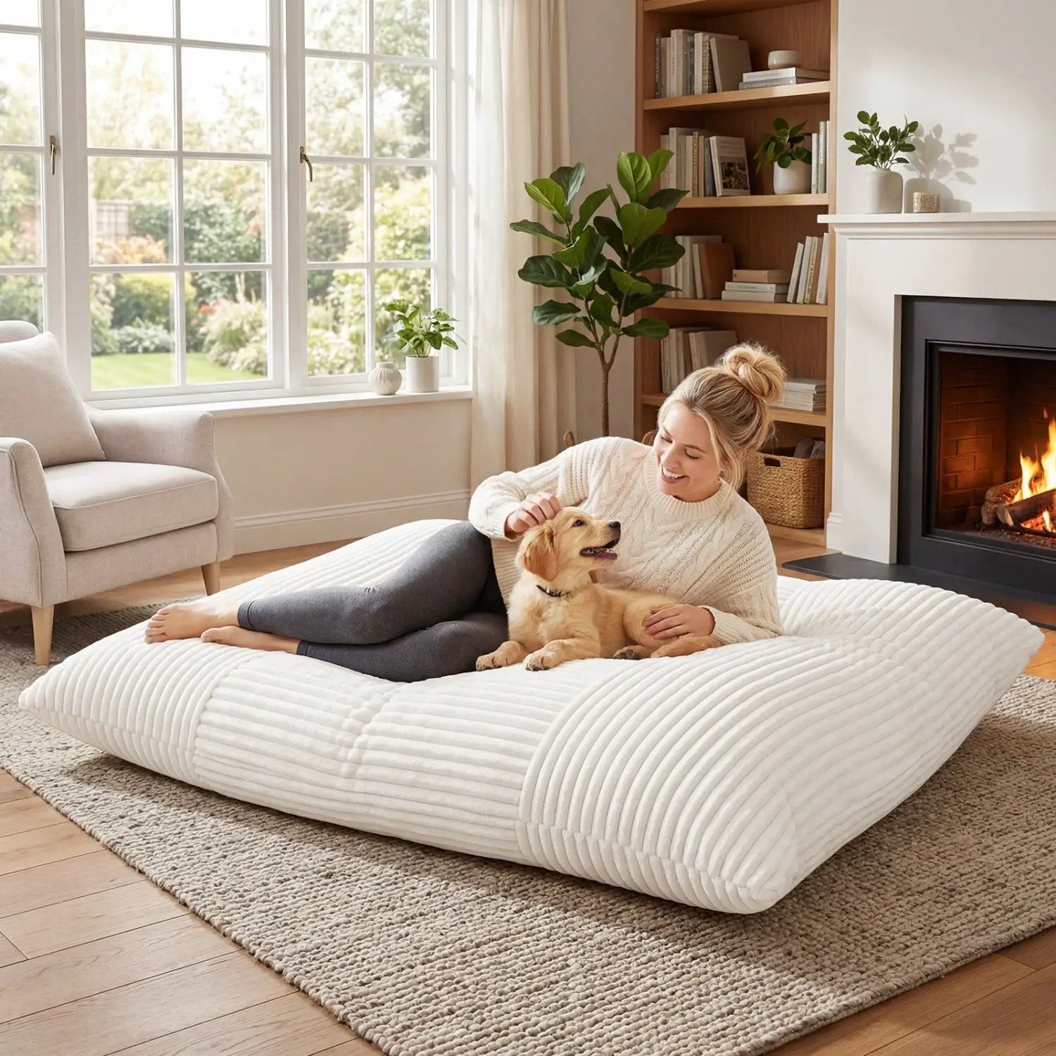 Convertible Bean Bag Floor Sofa with Washable Corduroy Cover by DirectDeals
