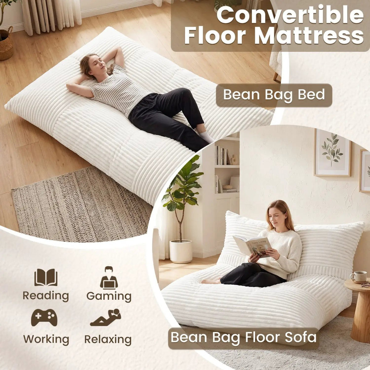 Convertible Bean Bag Floor Sofa with Washable Corduroy Cover, photo 6 of 32
