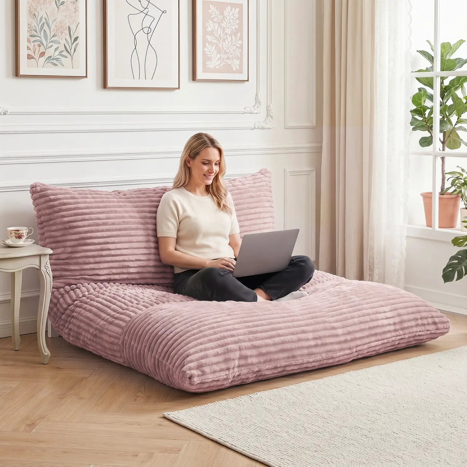 Convertible Bean Bag Floor Sofa with Washable Corduroy Cover by DirectDeals