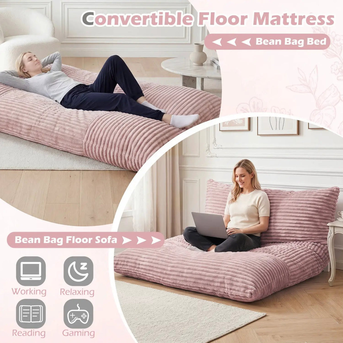 Convertible Bean Bag Floor Sofa with Washable Corduroy Cover, photo 15 of 32