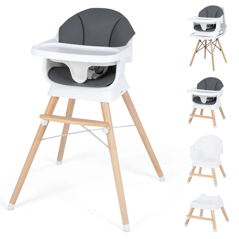 Convertible High Chair for Babies and Toddlers Solid Wood Baby Feeding Chair with 3-Position Adjustable Tray by DirectDeals