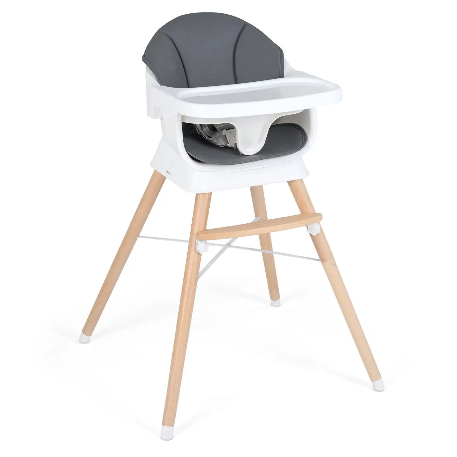 Convertible High Chair for Babies and Toddlers Solid Wood Baby Feeding Chair with 3-Position Adjustable Tray by DirectDeals
