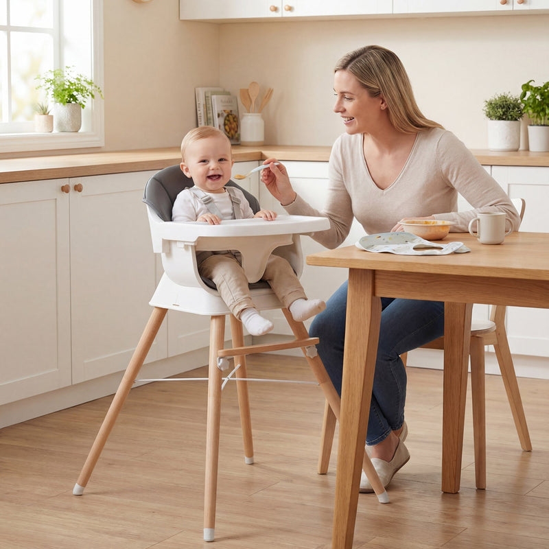 Convertible High Chair for Babies and Toddlers Solid Wood Baby Feeding Chair with 3-Position Adjustable Tray by DirectDeals