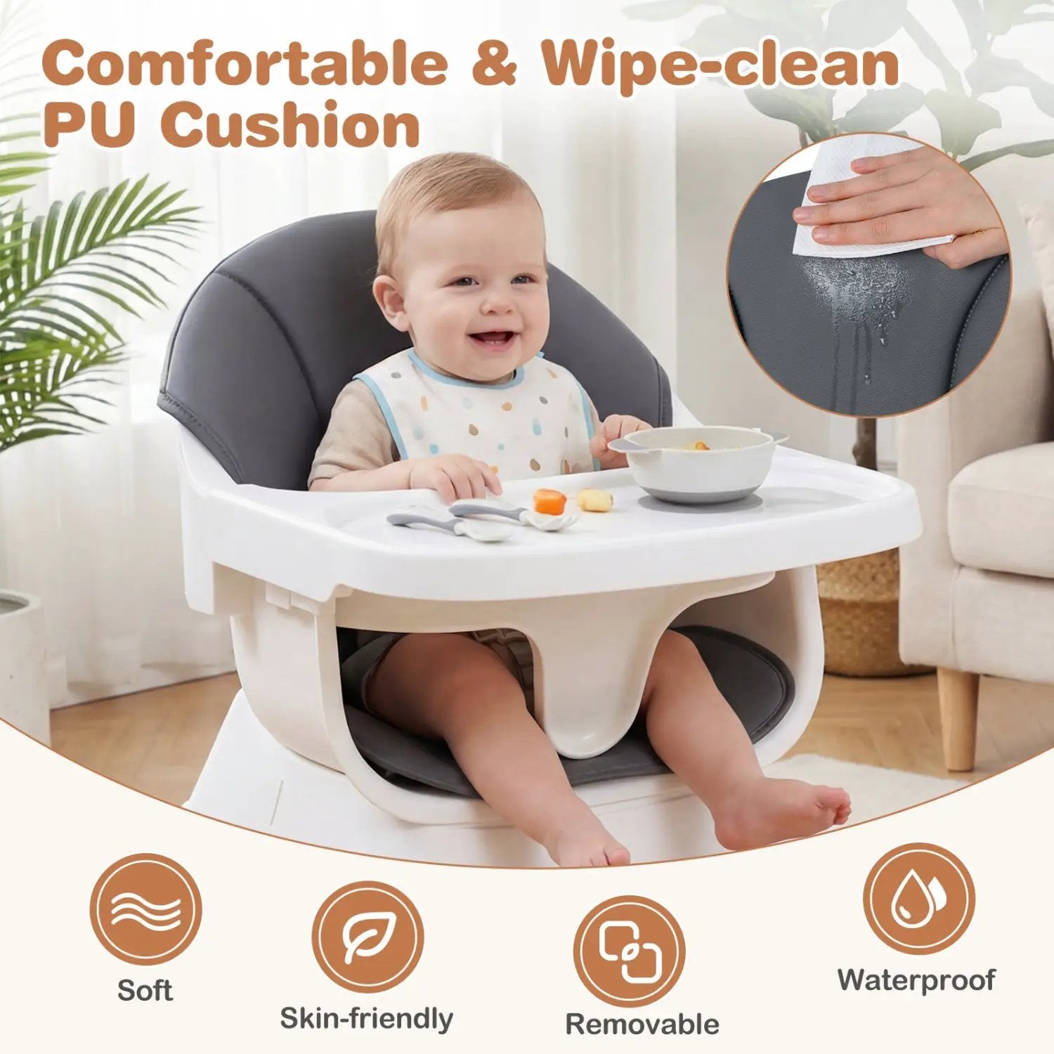 Convertible High Chair for Babies and Toddlers Solid Wood Baby Feeding Chair with 3-Position Adjustable Tray by DirectDeals