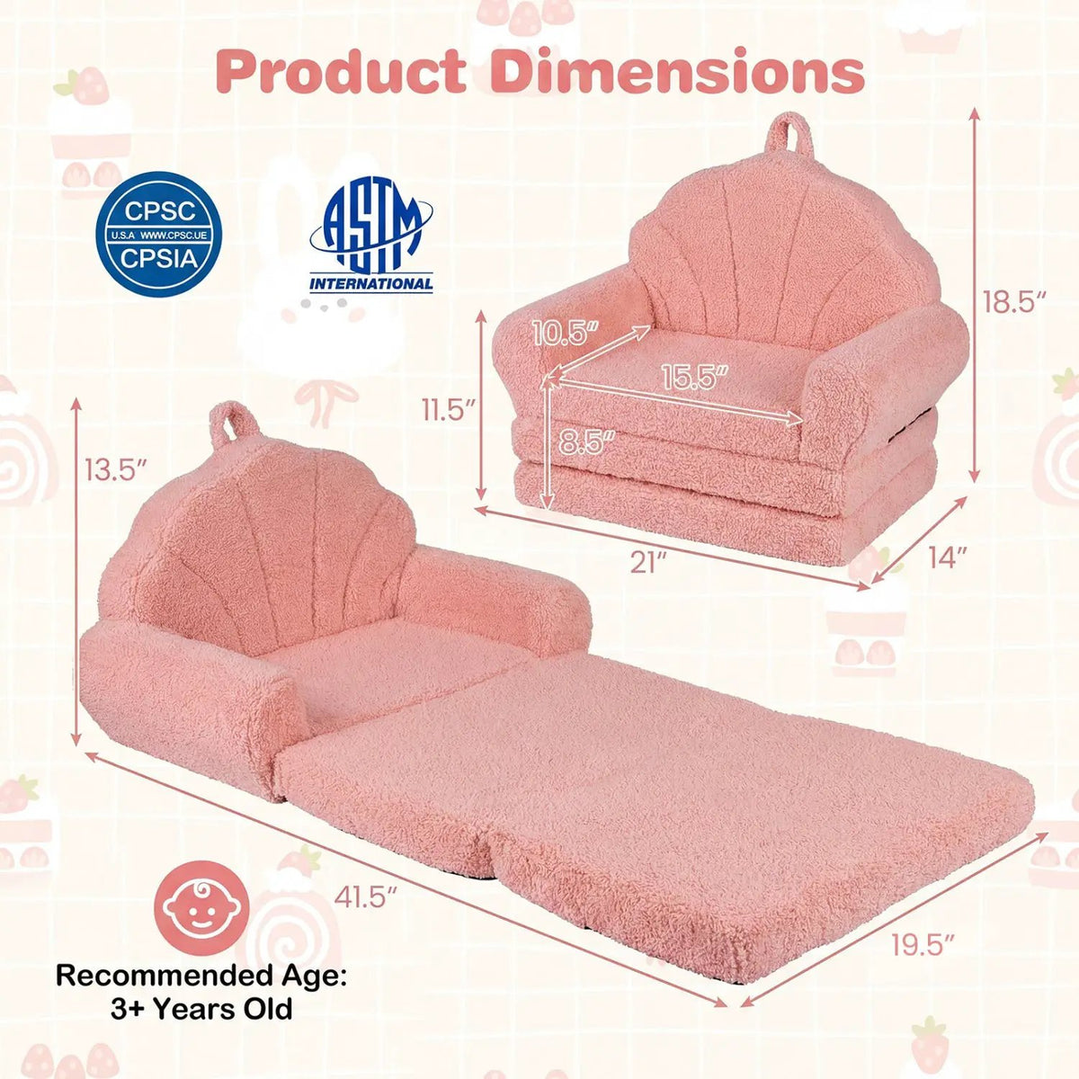 Convertible Kids Sofa 2-in-1 Fold out Toddler Couch Chair, photo 14 of 24