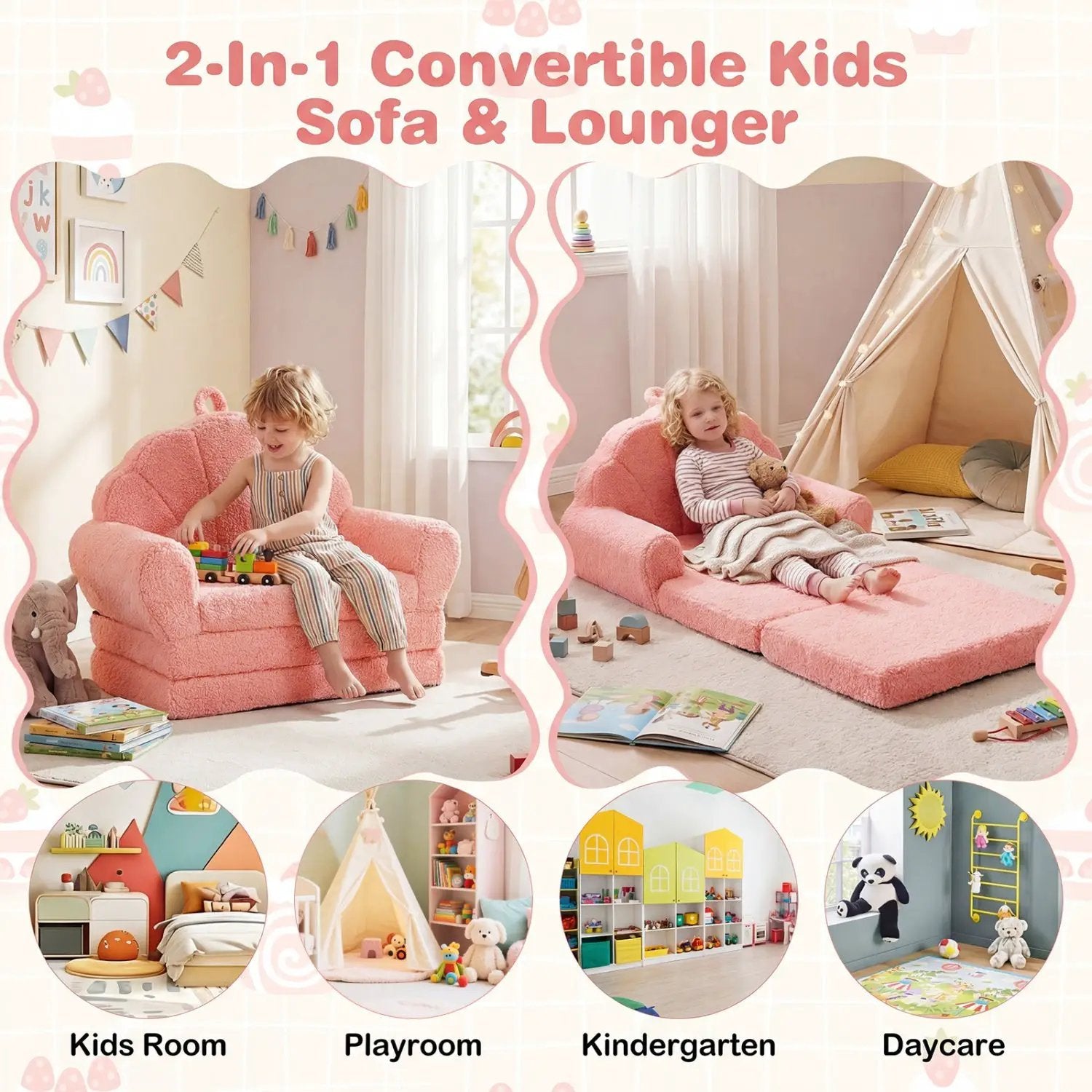 Convertible Kids Sofa 2-in-1 Fold out Toddler Couch Chair by DirectDeals