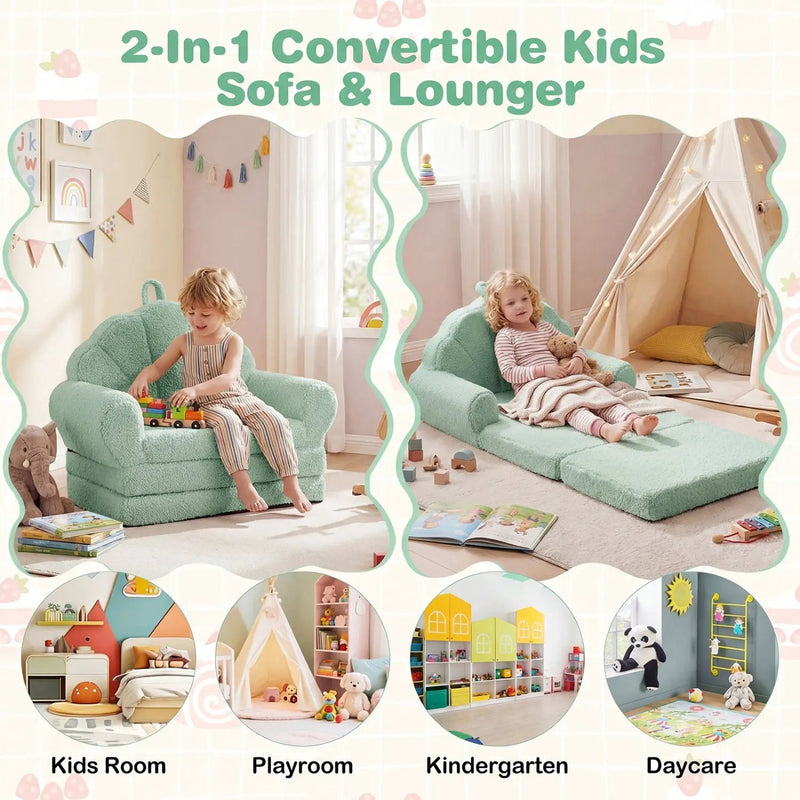 Convertible Kids Sofa 2-in-1 Fold out Toddler Couch Chair by DirectDeals