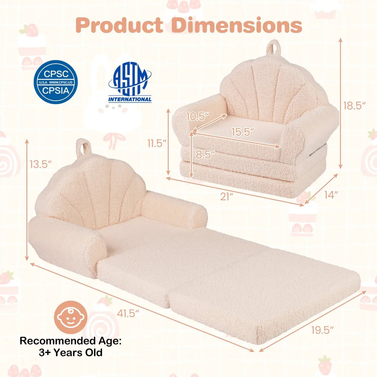 Convertible Kids Sofa 2-in-1 Fold out Toddler Couch Chair, photo 15 of 24