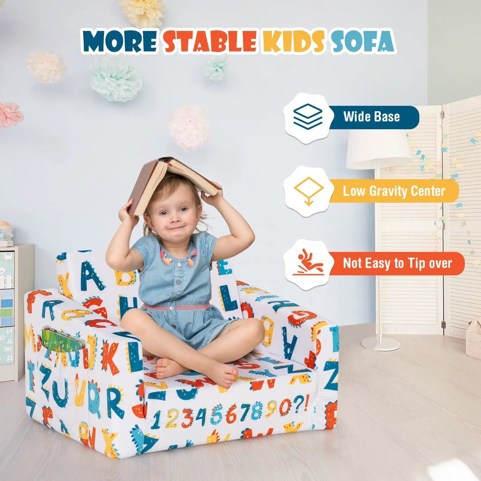 2-in-1 Convertible Kids Sofa with Velvet Fabric by DirectDeals