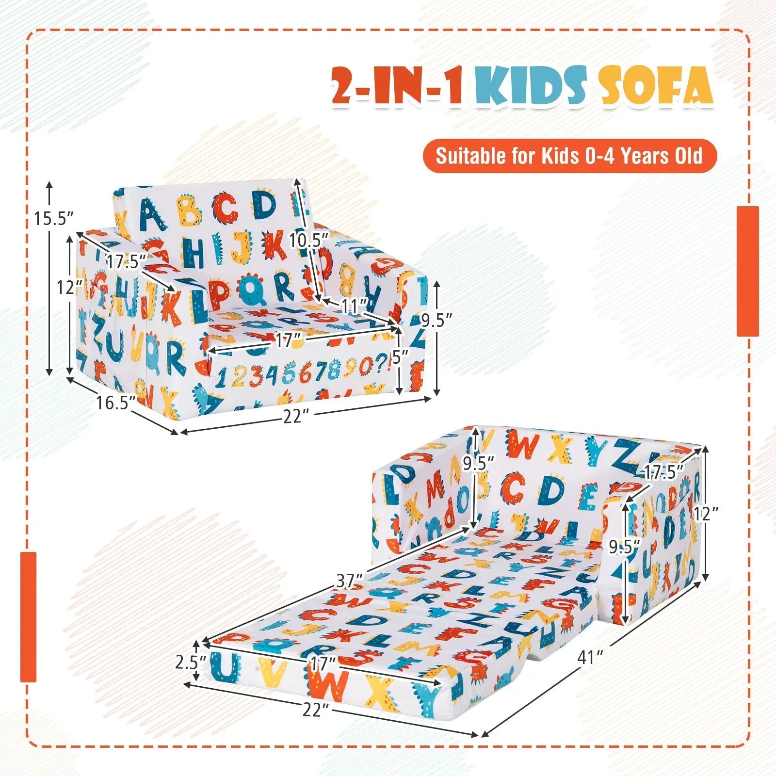 2-in-1 Convertible Kids Sofa with Velvet Fabric by DirectDeals