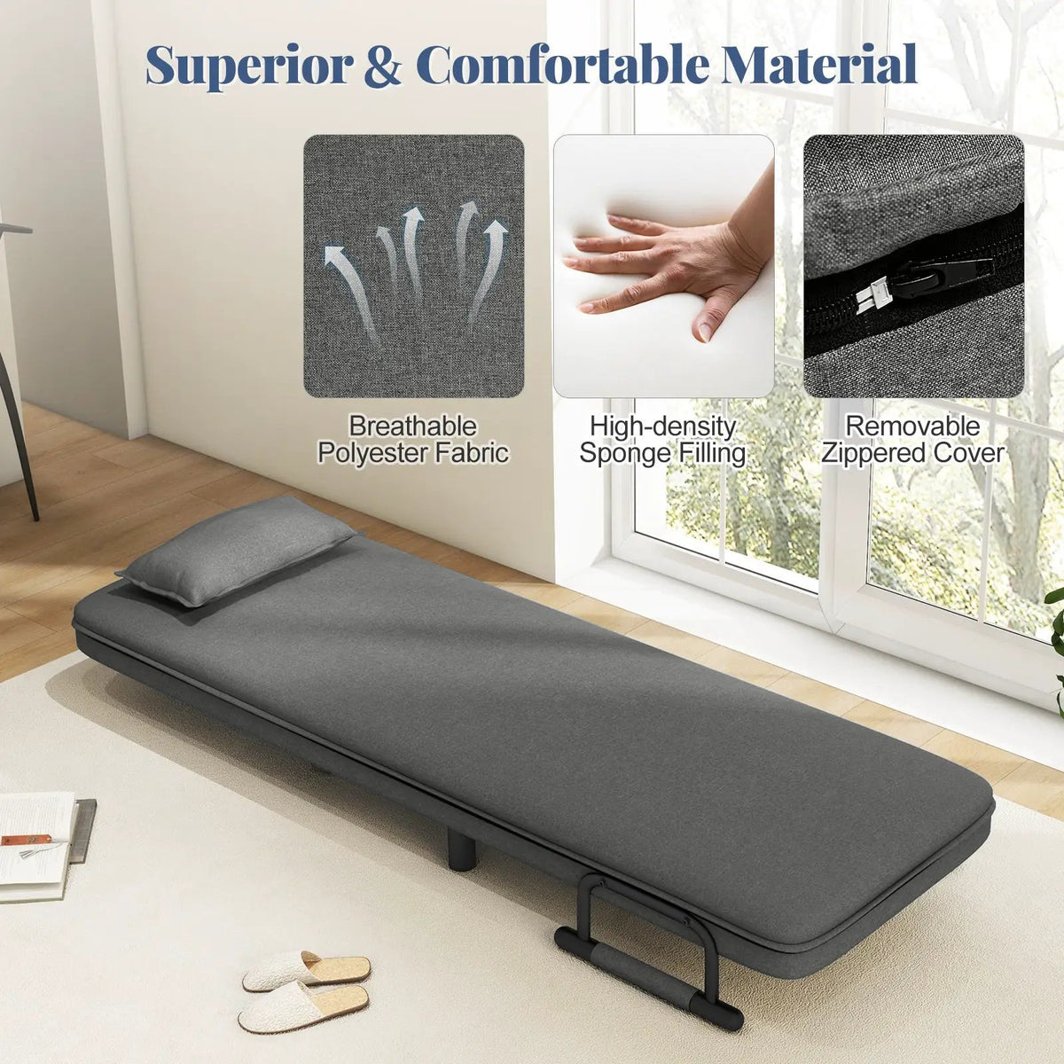 3-in-1 Convertible Sofa Bed with 5-Position Adjustable Backrest and Lumbar Pillow, photo 6 of 11