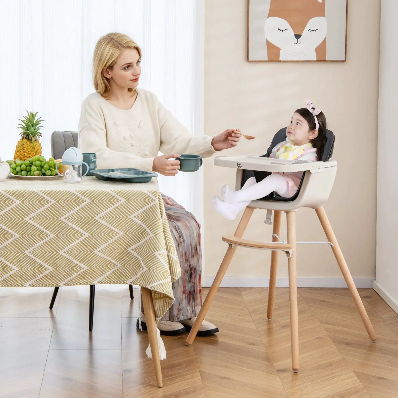 3-in-1 Convertible Wooden High Chair with Cushion by DirectDeals