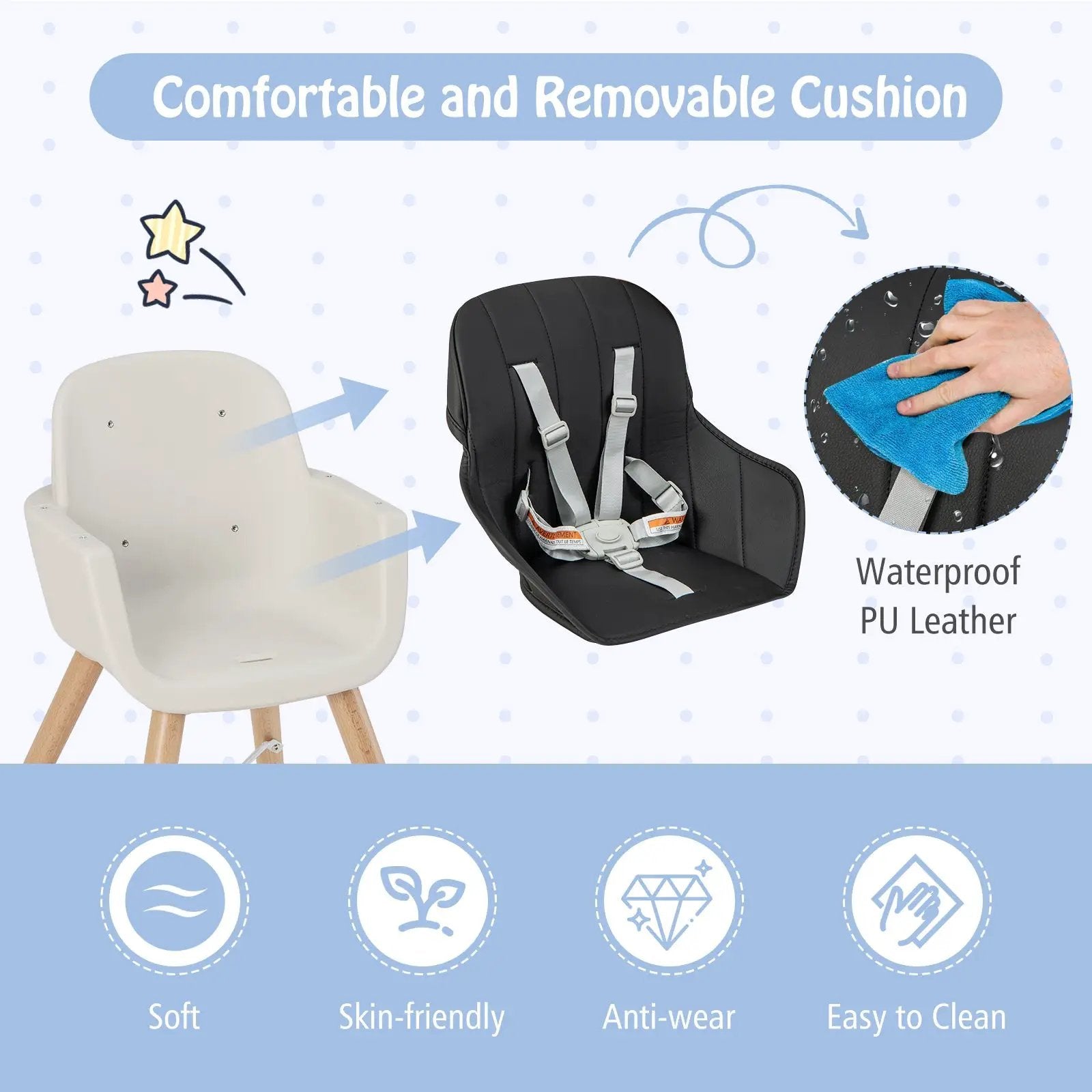 3-in-1 Convertible Wooden High Chair with Cushion by DirectDeals