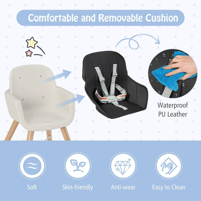 3-in-1 Convertible Wooden High Chair with Cushion by DirectDeals