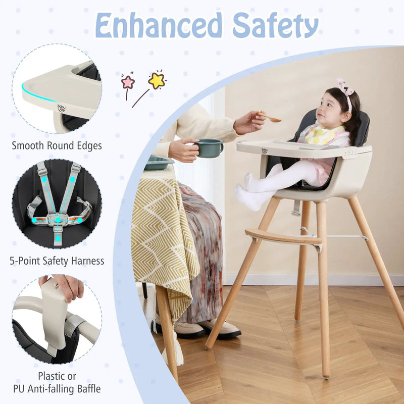 3-in-1 Convertible Wooden High Chair with Cushion by DirectDeals