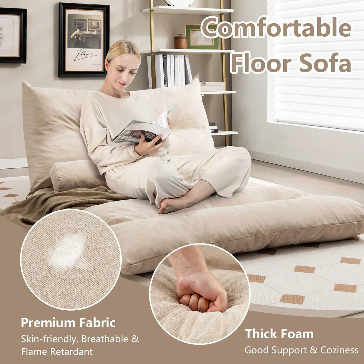 Adjustable Floor Sofa Bed with 2 Lumbar Pillows, photo 4 of 16