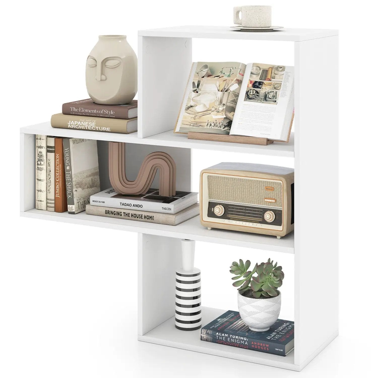 Convex Bookshelf with 3 Open Shelves and Anti-Tip Device by DirectDeals