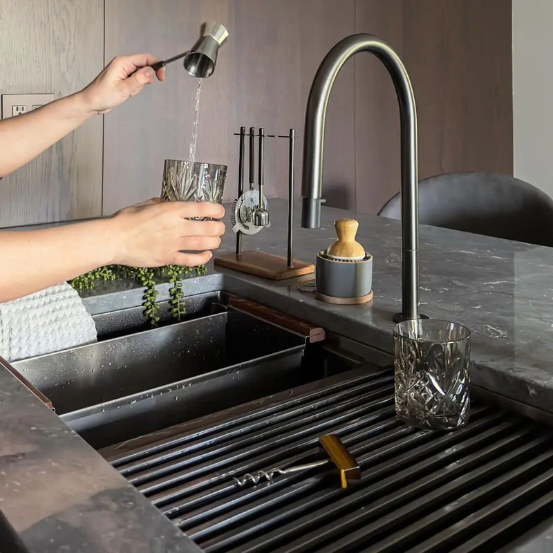 Zeek 32" Workstation Double Bowl Gunmetal Matte Black Undermount / Drop-In Kitchen Sink With Accessories PVD Nano Tech Coating ENZO ZW-B509 by ZEEK