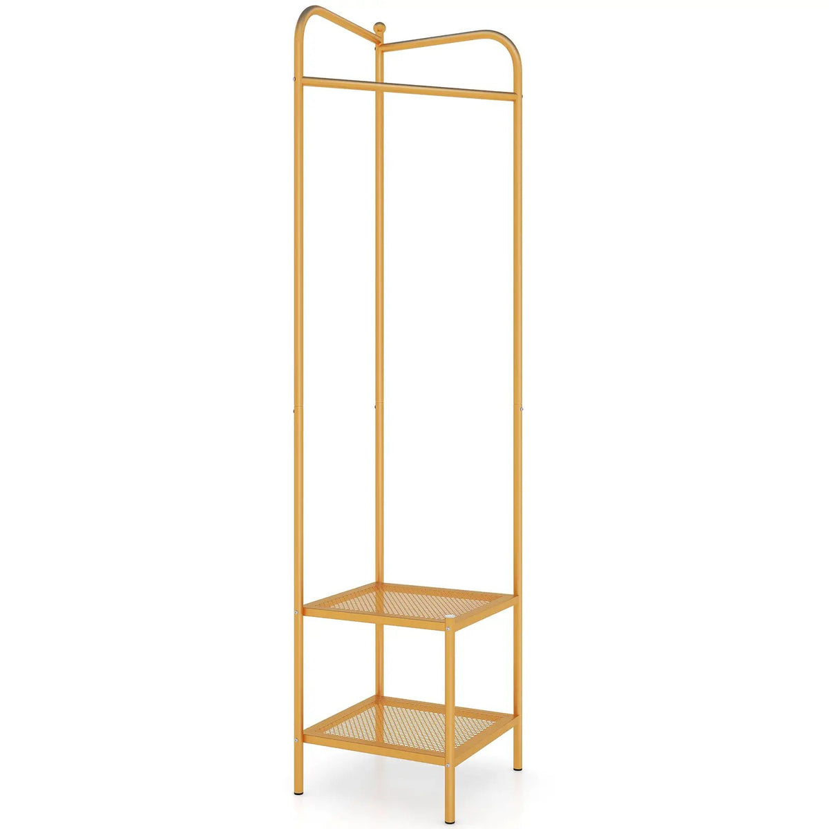 Corner Coat Rack with Top Hanger and 2 Mesh Shelves for Entryway Hallway Living Room Bedroom, photo 9 of 24