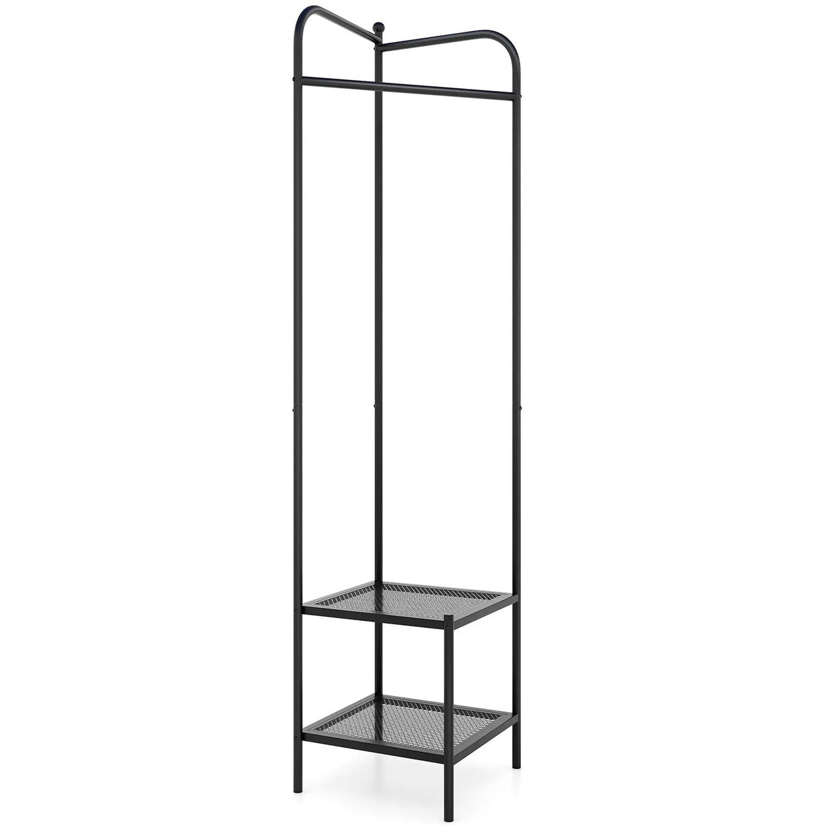 Corner Coat Rack with Top Hanger and 2 Mesh Shelves for Entryway Hallway Living Room Bedroom, photo 7 of 24