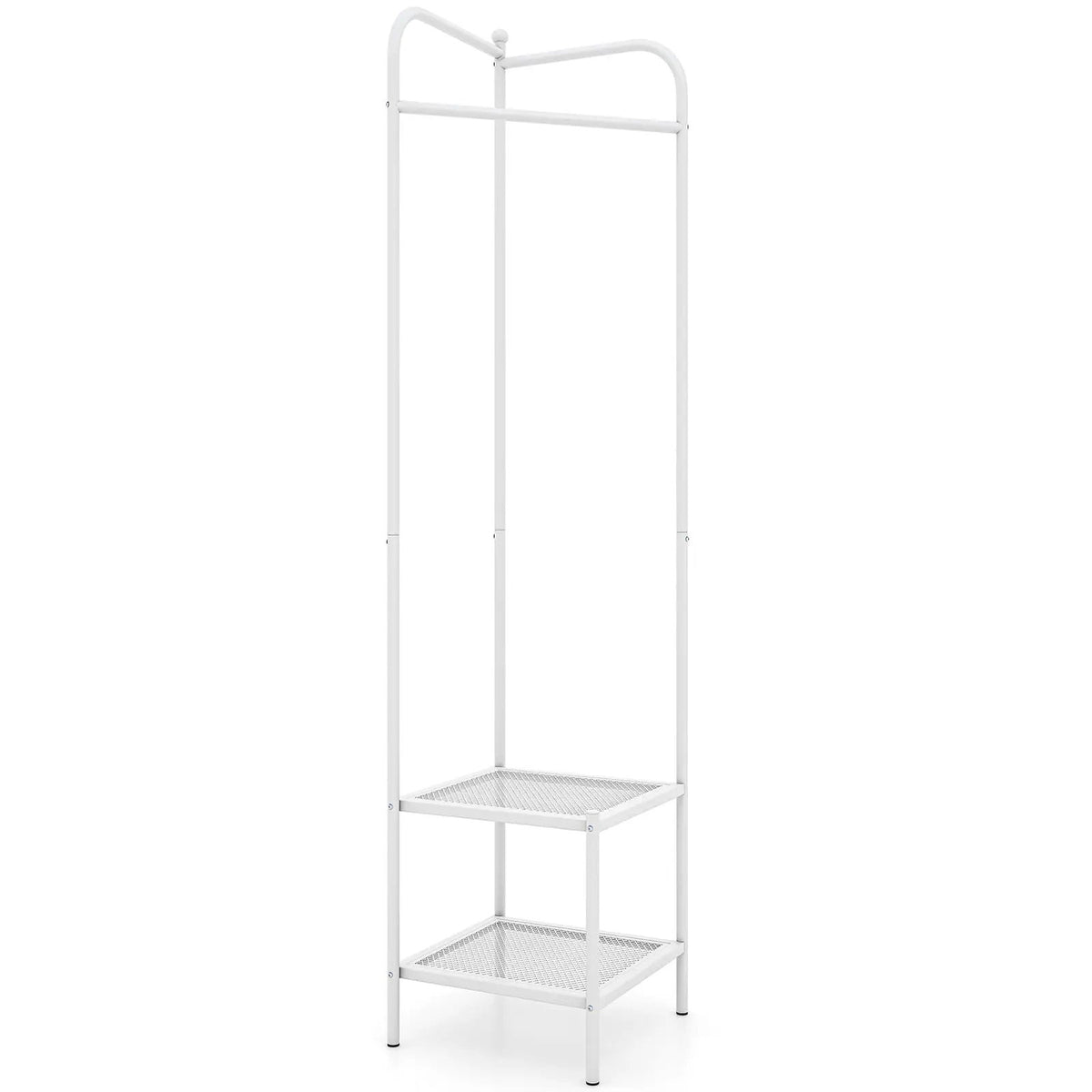 Corner Coat Rack with Top Hanger and 2 Mesh Shelves for Entryway Hallway Living Room Bedroom, photo 8 of 24