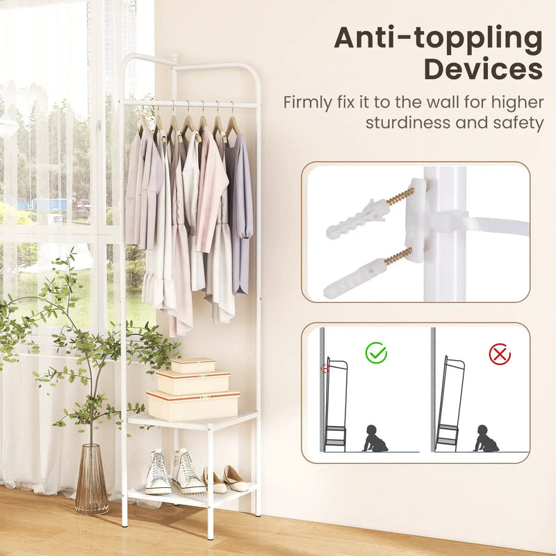 Corner Coat Rack with Top Hanger and 2 Mesh Shelves for Entryway Hallway Living Room Bedroom by DirectDeals