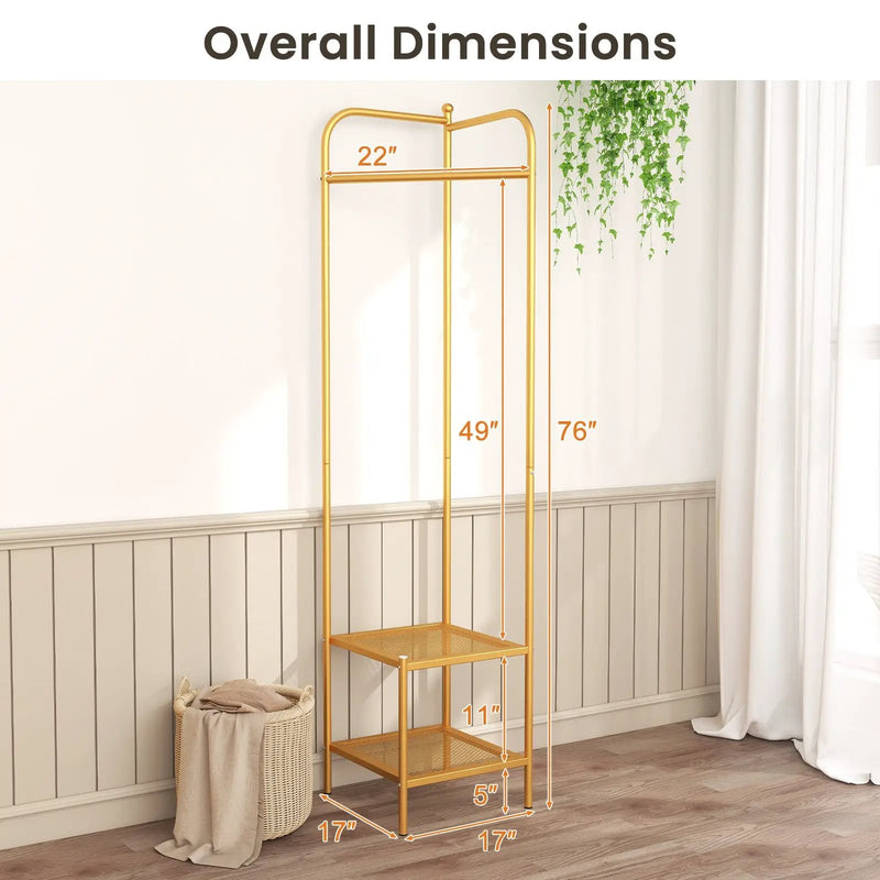 Corner Coat Rack with Top Hanger and 2 Mesh Shelves for Entryway Hallway Living Room Bedroom by DirectDeals