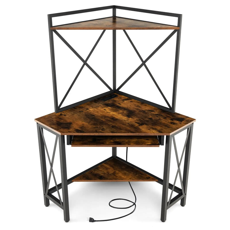 Space-Saving Corner Computer Desk with with Hutch and Keyboard Tray by DirectDeals
