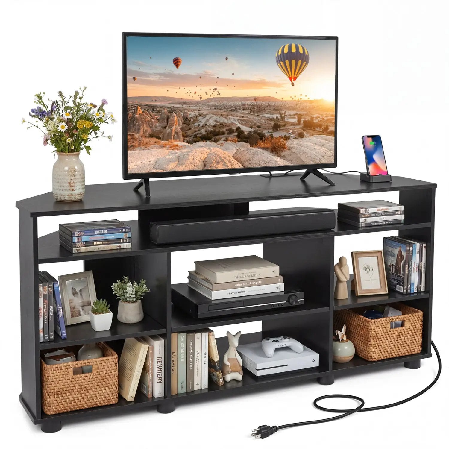 Corner TV Stand for TVs up to 55 Inch with Storage by DirectDeals