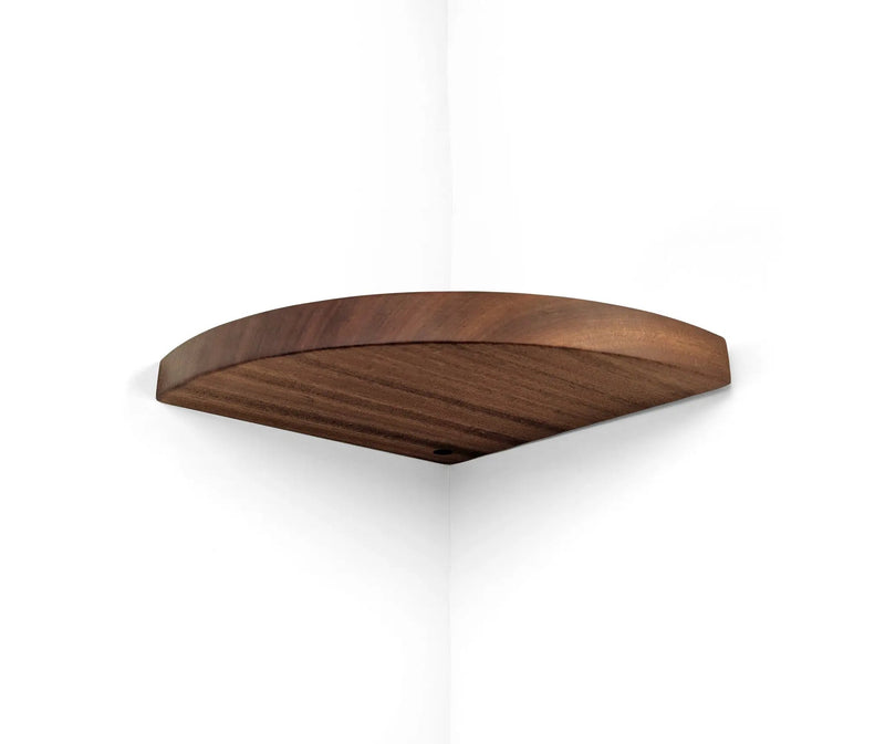 Floating Corner Shelf with Cord Hole in Mahogany by NookWoodworking