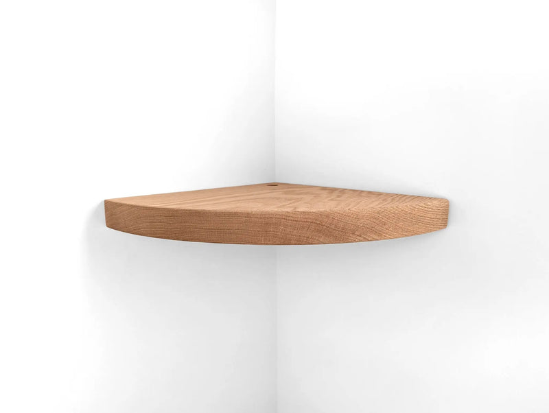 Floating Corner Shelf with Cord Hole in Oak by NookWoodworking