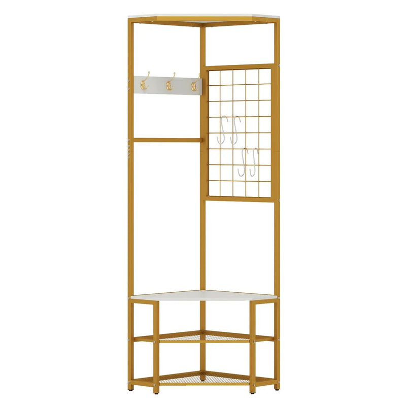 Corner Hall Tree Freestanding Coat Rack with Storage Shelves Removable Hooks by DirectDeals