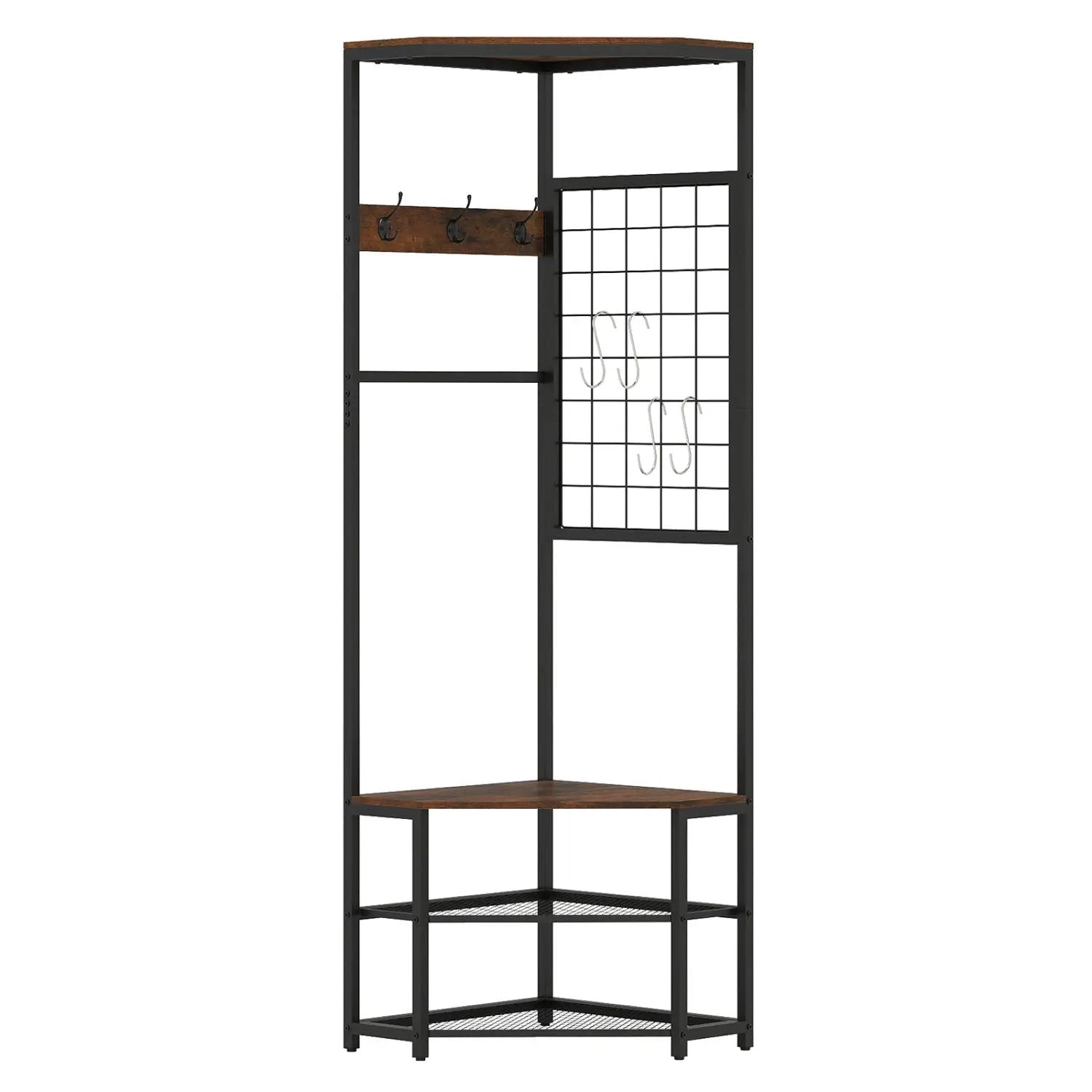 Corner Hall Tree Freestanding Coat Rack with Storage Shelves Removable Hooks by DirectDeals