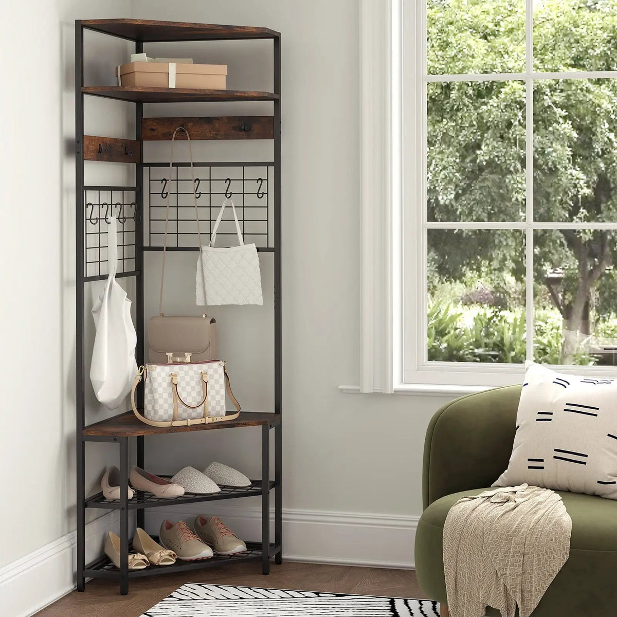 5-Tier Corner Hall Tree with Shoe Storage Bench, photo 6 of 9
