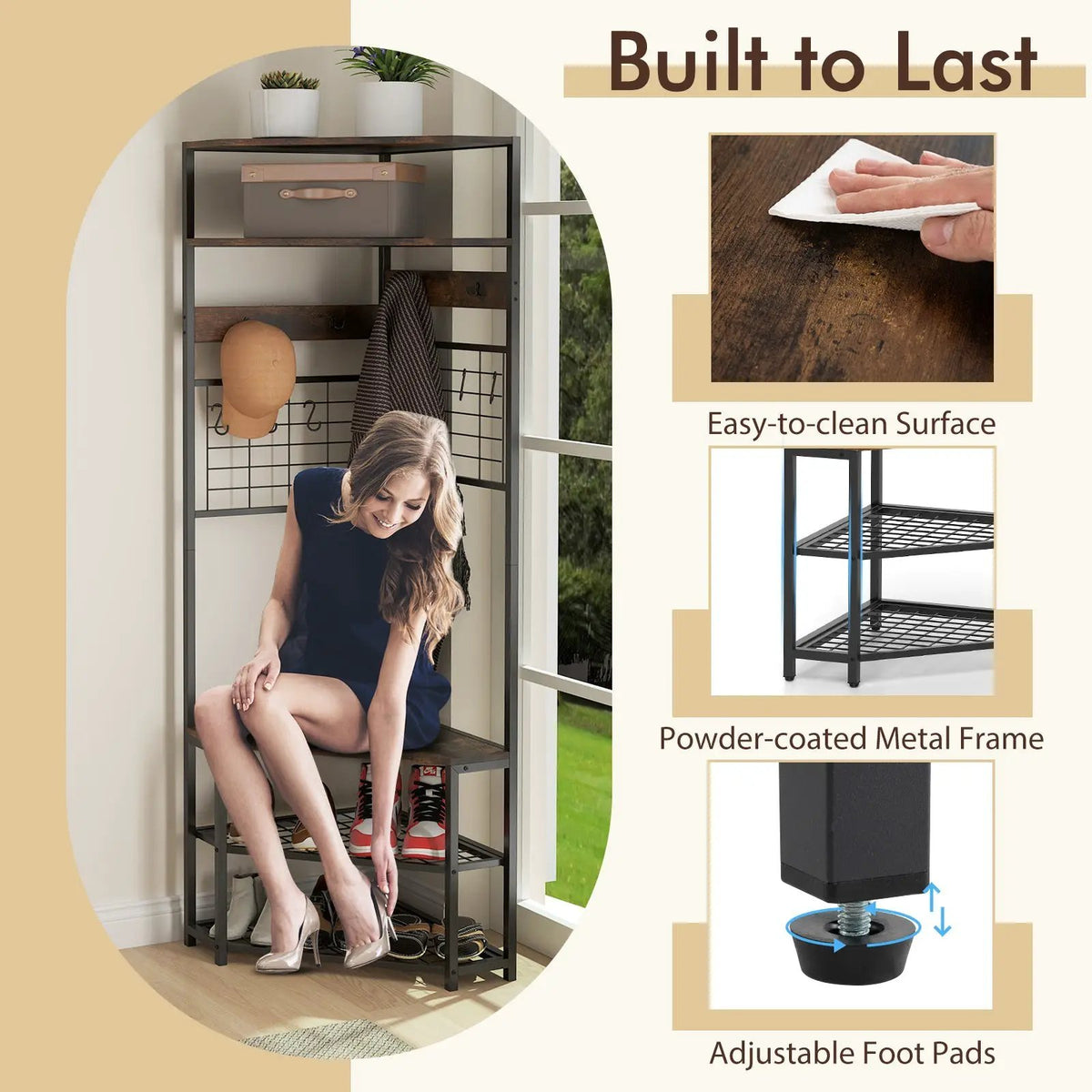 5-Tier Corner Hall Tree with Shoe Storage Bench, photo 7 of 9