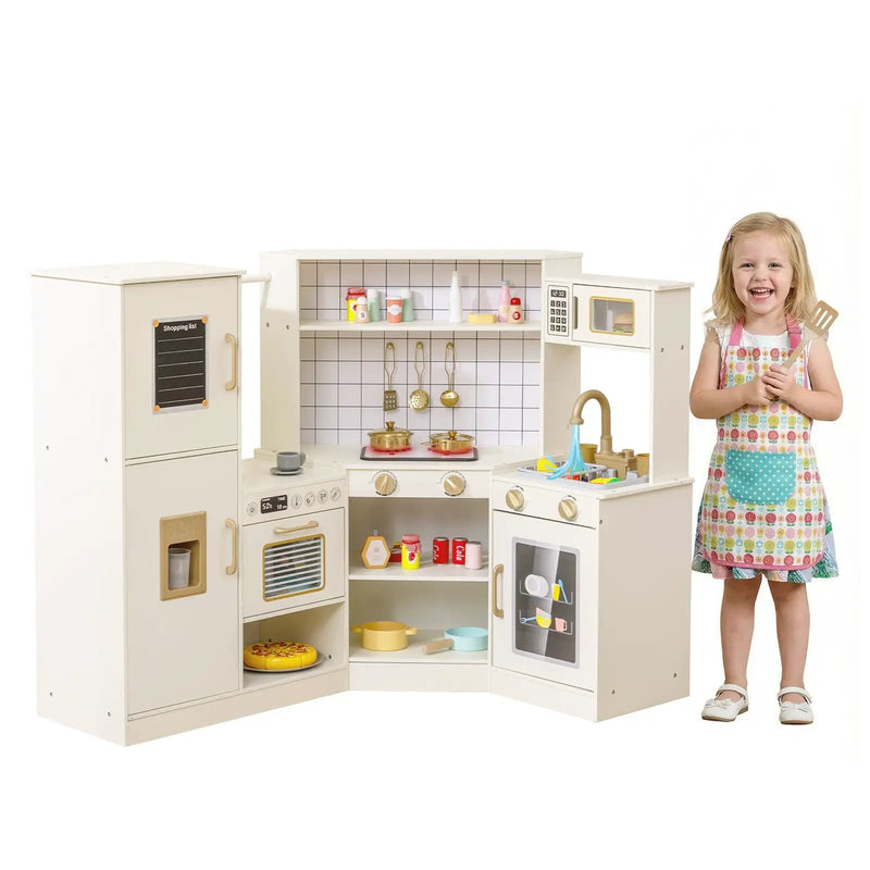 Corner Kids Play Kitchen with Stoves with Lights and Sounds-Beige by DirectDeals