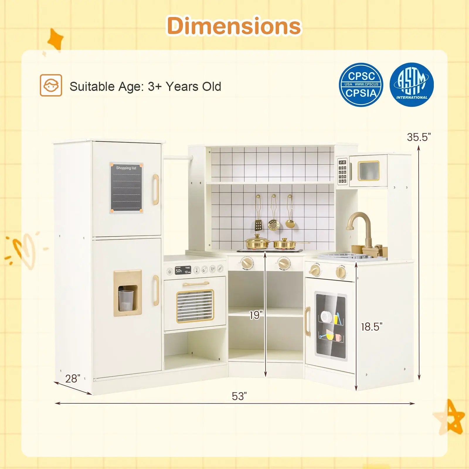 Corner Kids Play Kitchen with Stoves with Lights and Sounds-Beige by DirectDeals