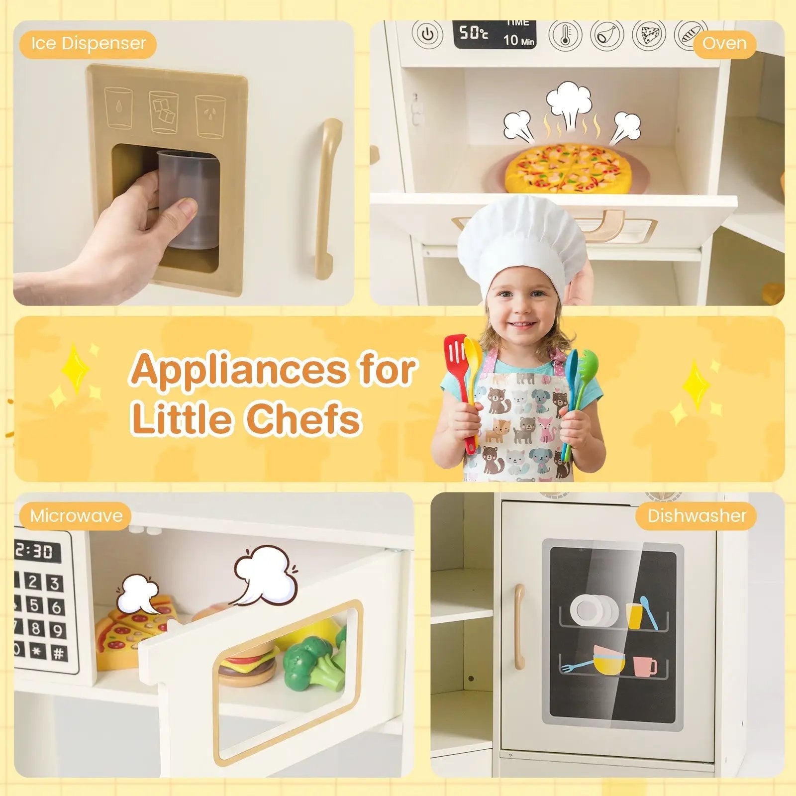Corner Kids Play Kitchen with Stoves with Lights and Sounds-Beige by DirectDeals