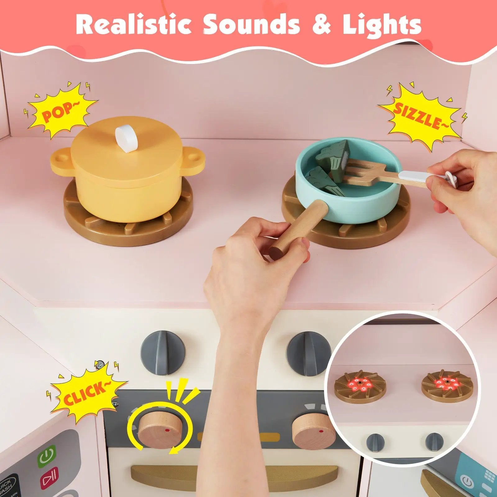 Corner Kitchen Toys with Lights and Sounds with Pull-out Trash Can and Stoves by DirectDeals