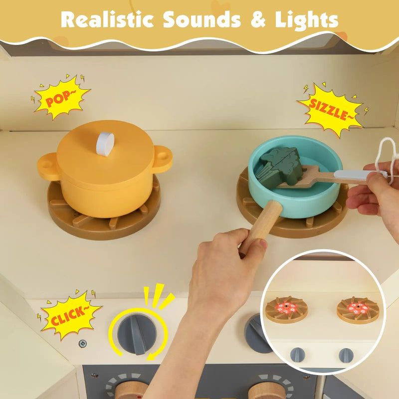 Corner Kitchen Toys with Lights and Sounds with Pull-out Trash Can and Stoves by DirectDeals