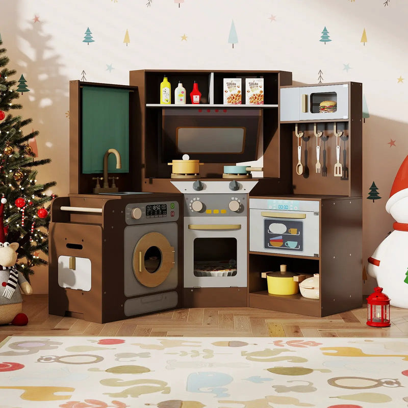Corner Kitchen Toys with Lights and Sounds with Pull-out Trash Can and Stoves by DirectDeals